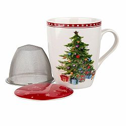 Altom Porcelánový hrnek s víčkem a sítkem Christmas tree, 300 ml