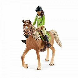 Schleich 42542 Černovláska Sarah s pohyblivými klouby na koni Mystery